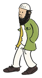 Muslim mit schwarzem Bart in hellgrüner Jacke